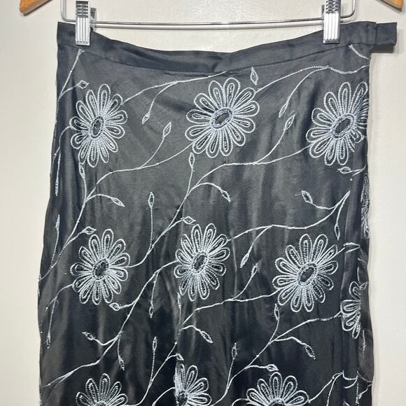 VTG Chetta B Skirt Maxi Black Silk Fairygoth Floral Beaded Whimsygoth Formal 8 - Picture 2 of 8